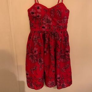 red floral bustier dress